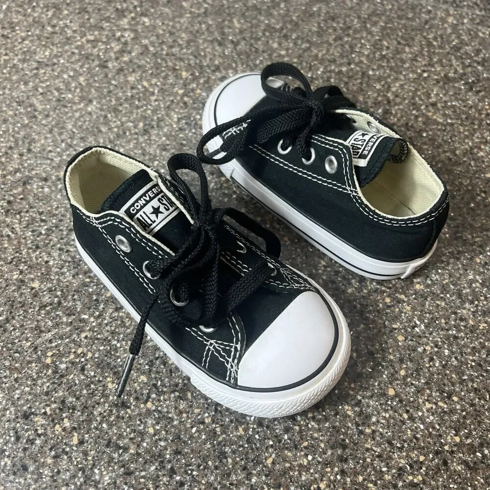 Converse All Star Kid Infant Baby Sz 6 Black Canvas Sneaker Lace Up Low Top Shoe